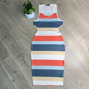 CHICME Striped Sleeveless Open Back Bodycon Tank Top Dress Women’s